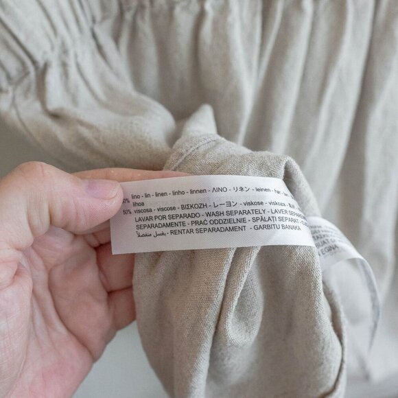 Zara Dress Sz M Khaki Linen Blend Collared Short Sleeve Cargo Pockets Tie Safari - Picture 7 of 7